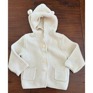 Gap Baby Brannan Bear Sweater French Vanilla Off-White Button Front Hooded 12-18